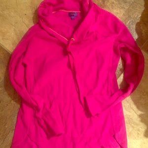 Neon pink cowl neck fleece sweatshirt